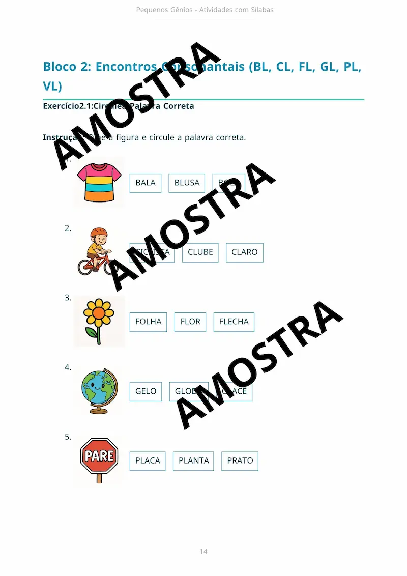 Página 1 do e-book — exercício de identificação de sílabas