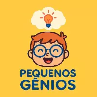 Logo Pequenos Gênios — rosto de criança com lâmpada